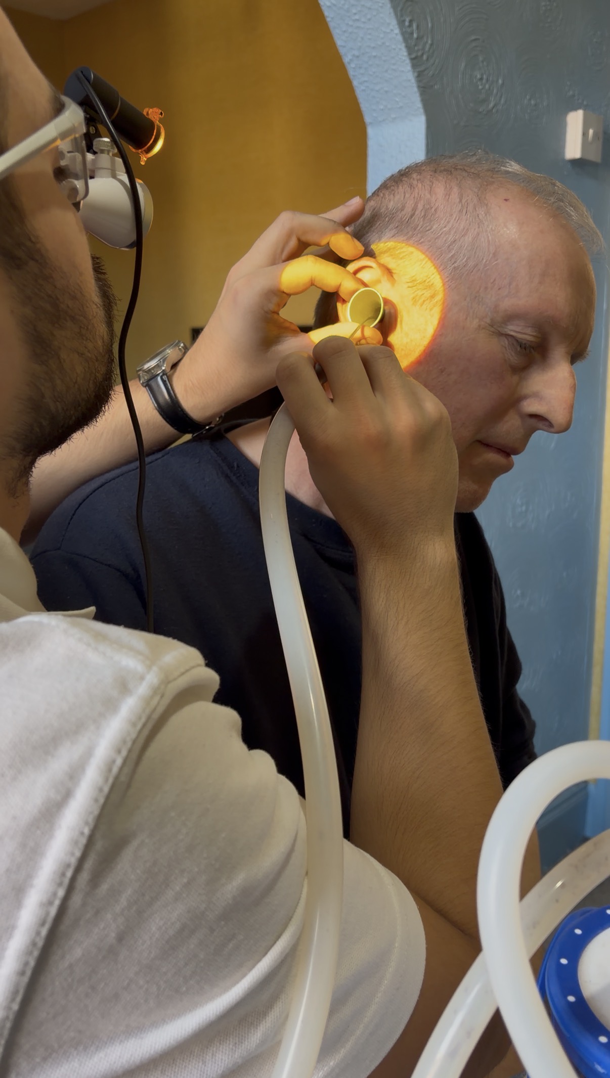 ear wax removal by suction during an Earluxe home visit in Tynemouth